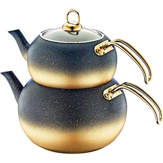 OMS 8210 4 Piece Granite Sphere Large Size Teapot Gold Sim Detailed Quality stainless steel food grade With Anti-Rust | Дом и сад