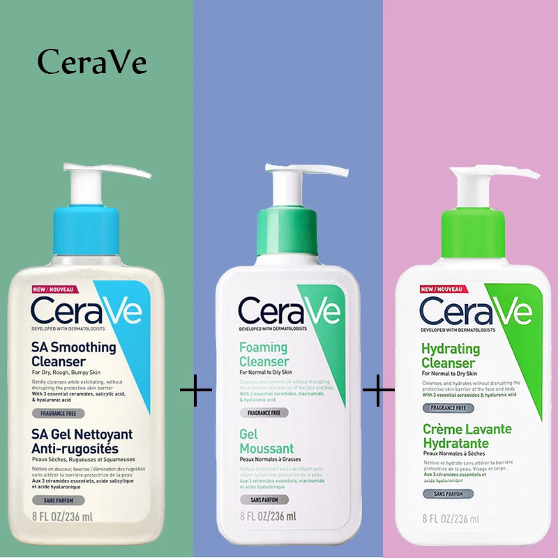 Cerave 3piece Set Foaming Cleanser + Hydrating Facial Cleanser