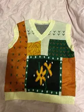 Woherb-suéter Harajuku para mujer, Chaleco de estilo coreano Vintage estampado con cuello en V, jerséis sin mangas de punto para mujer, otoño 2021