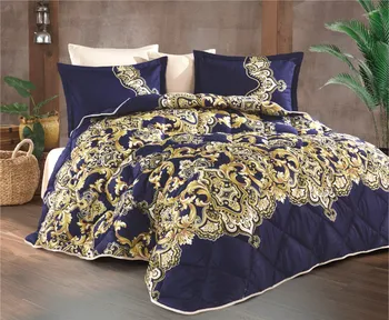 

Multicolored Quilt and Duvet Cover Set 100% Cotton Made Double Romantic Sleep Set ARTESA DARK BLUE V2