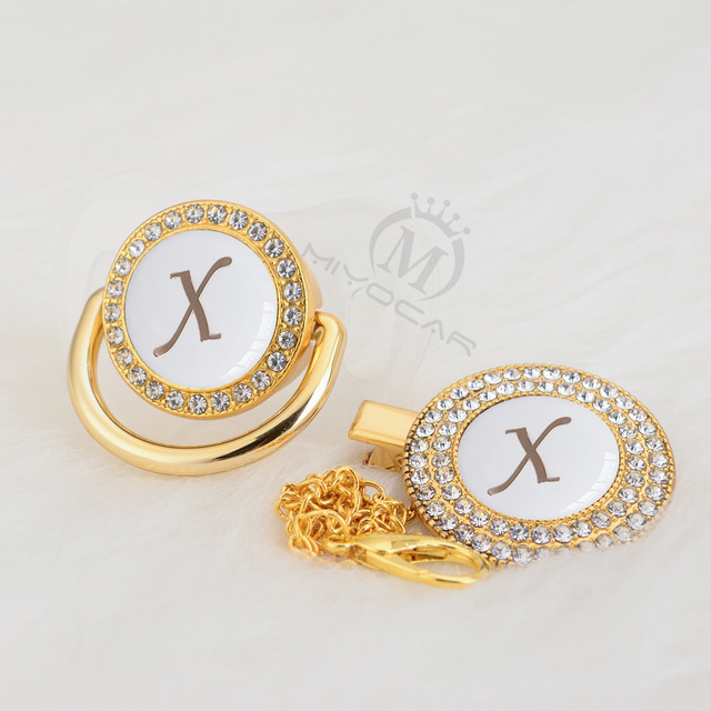 name Initial letter X special silver bling pacifier and pacifier clip BPA free dummy bling silicone nipple SGS pass LX-W