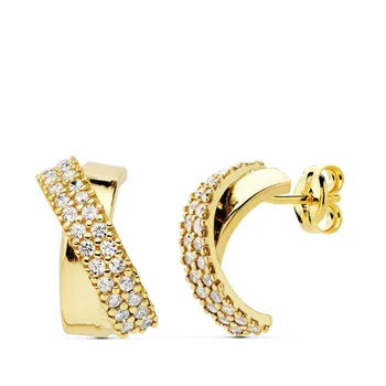

18k gold earrings 13mm. Cross bandage zircons [AB4706]