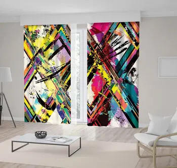 

Curtain Abstract Artwork Triangles Stripes Geometric Lines Strokes Splashes Yellow Blue Teal Fuchsia Vibrant Print