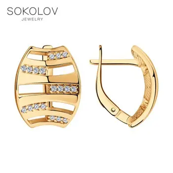 

Sokolov drop earrings with stones made of gilded silver with cubic zirconia, fashion jewelry, 925, women's male, long earrings