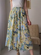 REALEFT-faldas largas plisadas con estampado Floral para mujer, faldas largas de tul, de cintura alta, sueltas, para primavera y verano, 2021