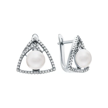 

Silver earrings with cubic zirconia and pearls cultured sunlight sample 925