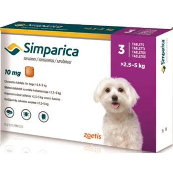 

SIMPARICA TABLETS Sarolaner ZOETIS 2,5 -5 kg. Indicated in the infestaciones from flea and tick treatment and sarna