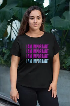 

Angemiel Wear Im Important Ben Treated Black Women Cotton Large Size T-Shirt
