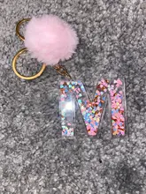 Llavero con letras para mujer, 26 purpurina ahuecada, alfabeto inglés, llavero de bolso, artesanías con bola Globo, 1 ud.