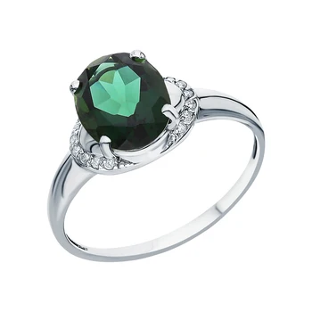 

Silver ring with cubic zirconia and tourmaline imitation sunlight sample 925