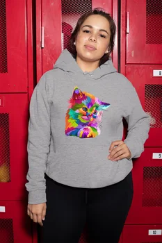 

Angemiel Wear Cute Colorful Cat Gray Women Hooded Sweatshirt