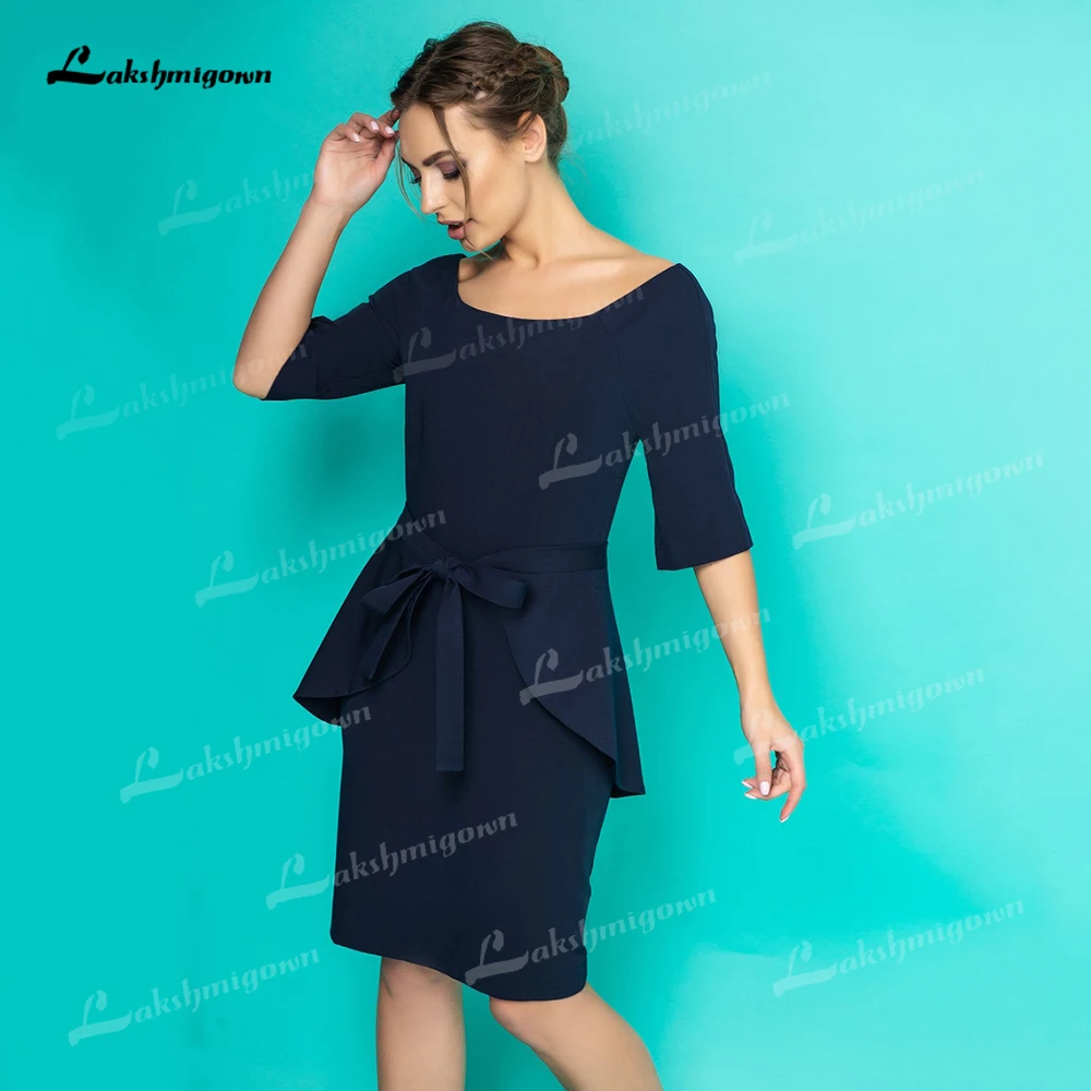 

2022 Mother Of The Bride Dresses Midi Dresses for Women Wedding Guest Navy Blue Boat Neck Pencil Dress with Removable Peplum