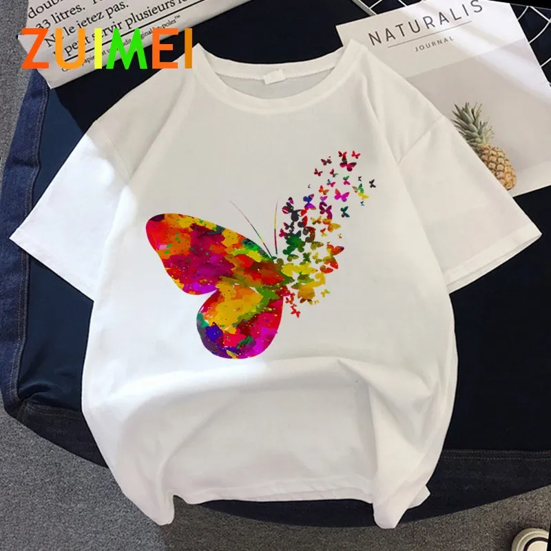 

Women Butterfly Graphic Harajuk Print T-shirt Tops 2020 Summer Fashion Short Sleeved T-shirt Girl,Drop Ship