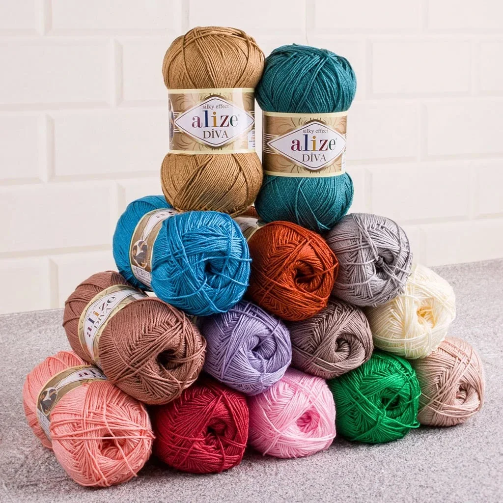 

Alize Diva Yarn 5 LOT/BALLS Knitting Crochet 100g Silk Effect Lace Thread Light Sport Summer Dress Top Bag Amigurumi Mercerized