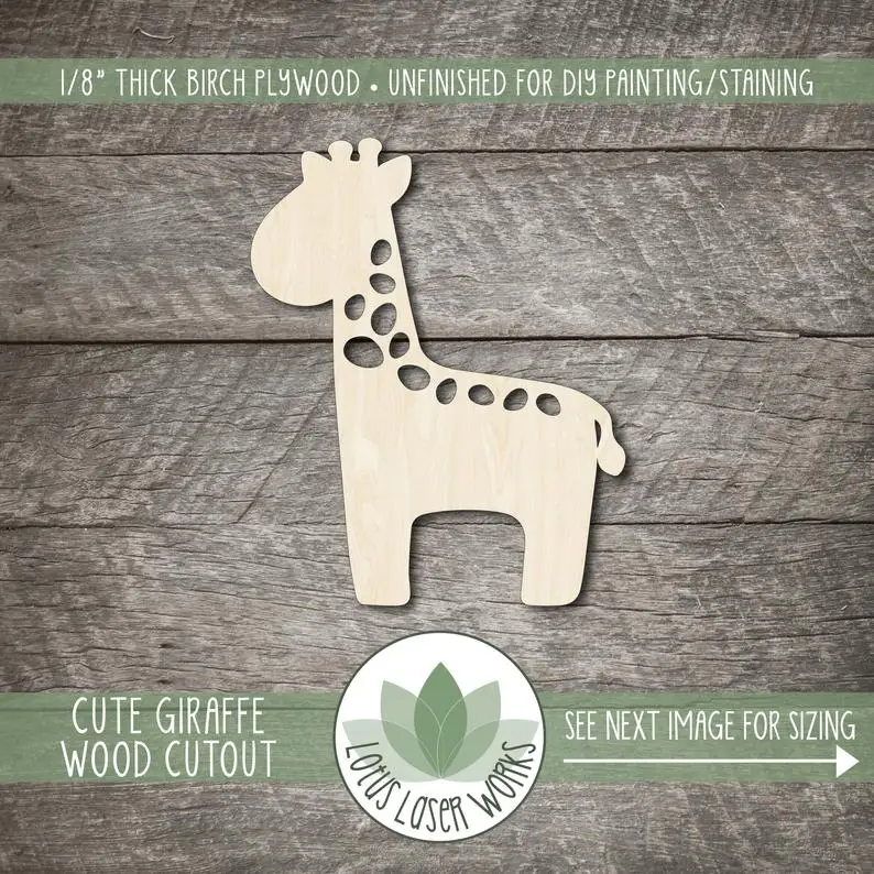 

Wood Giraffe Cutout, Wooden Safari Animal Shapes, Safari Animal Decor, Cute Giraffe Party Supply, Blank Wood Craft Shapes