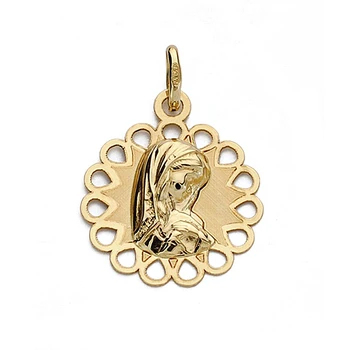 

Medal 18k gold pendant 18mm. Virgin Girl shape openwork round openwork outdoor tears-RECORDING INCLUDED IN THE PRICE