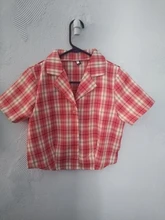 Crop Shirt Button-Up Summer Blouse Ladies Tops Streetwear Plaid Vintage Elegant Women