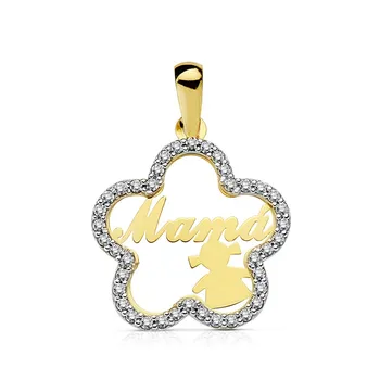 

18k gold pendant MOM 18mm. Flower girl zircons [AB2367]