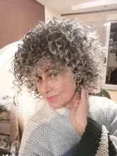 NNZES-peluca Afro rizada para mujeres negras, pelo largo sintético con flequillo, color negro y gris, 14 pulgadas