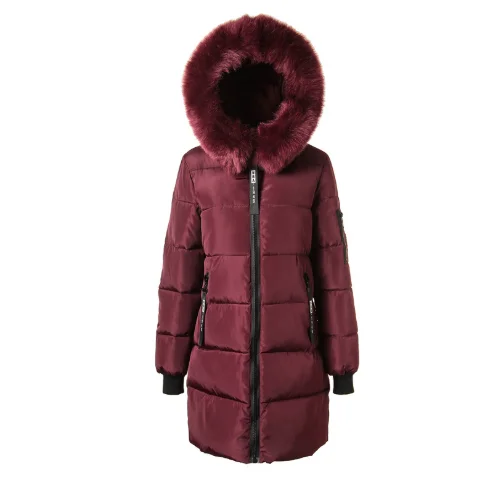 claret red Зимняя женская длинная куртка из корейского утолщенного хлопка с меховым воротником, хлопковое пальто - Цвет: claret red