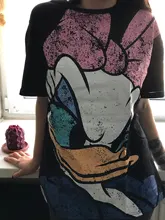 Black T-Shirt Daisy Duck Cartoon Print Sweet Women Cute Disney Fashion Tee-Tops Pullover