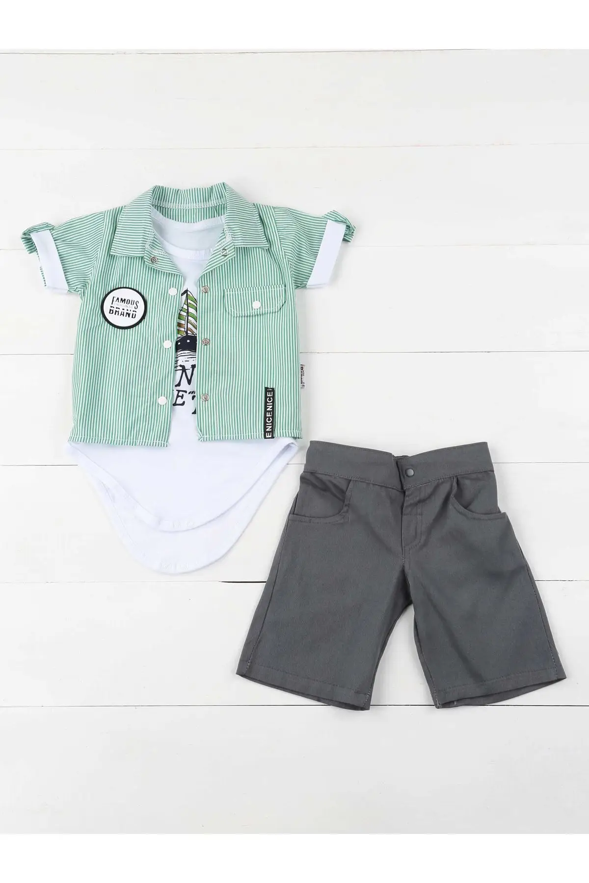 

Green Smoked Summer Baby Boy PCs set Suit