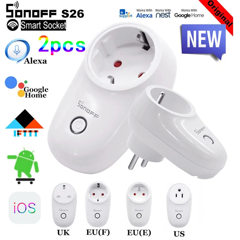 Sonoff S26 WiFi умная розетка EU/UK/US беспроводной штепсельный переключатель розетки питания приложение Ewelink работа с Homekit Alexa Google Assistant