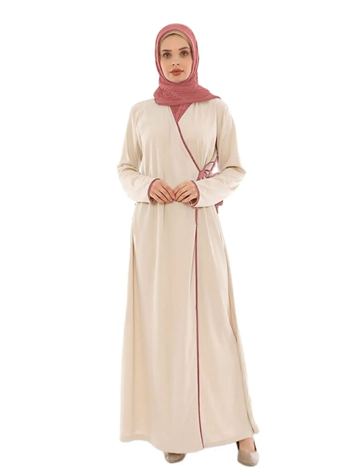 Muslim Women Side Tied Prayer Dress Plain Unlined Comfortable Useful Loose Women Muslim Fashion Hijab Clothing Daily Custom