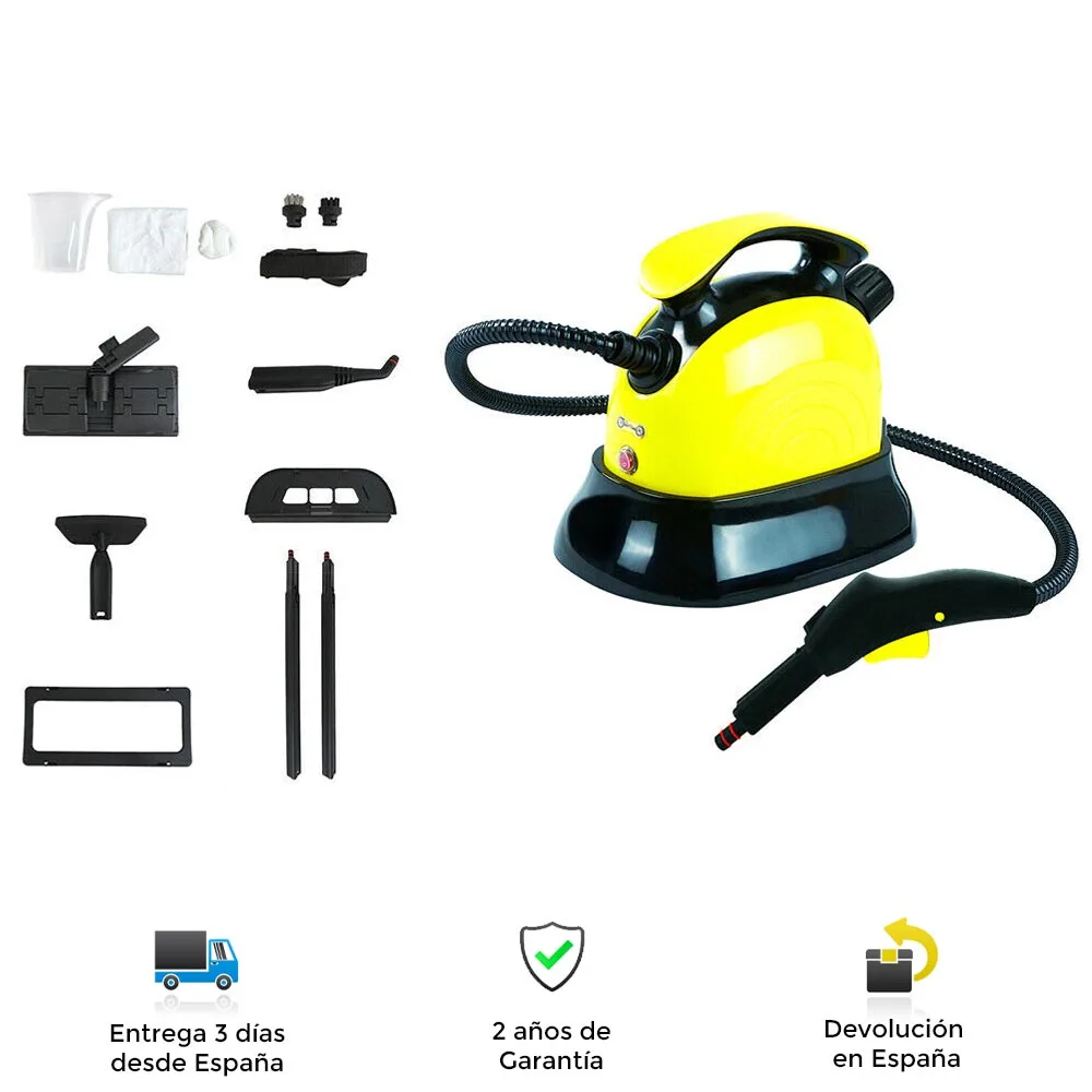 Vaporeta portable 1500W, dispositivo portátil 1,1L, multiples usos, vapor gradual, control temperatura, seguridad, accesorios