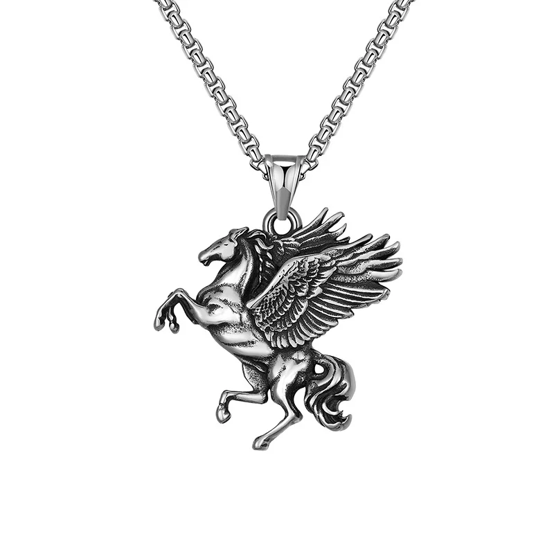 

Vintage Flying Horse Pendent Necklace For Men And Women Silver Color Animal Chain Gothic Punk Cool Men's Necklace Trendy Jewelry