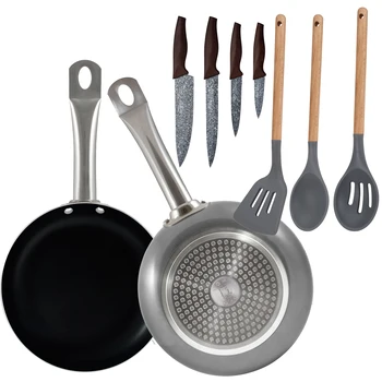 

SAN IGNACIO set of 2 pans (20,24 cm) in pressed aluminium, 3 silicone utensils and 4 stainless steel knives