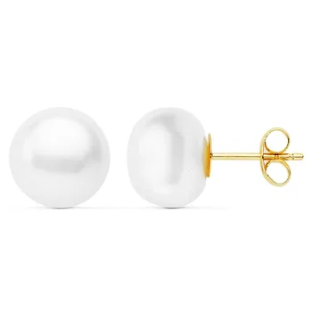 

Earrings 18k gold cultured pearl button closure pressure [AB8877]