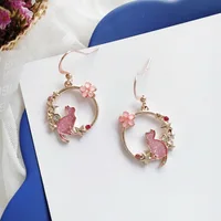 Fashion Cute Animal Kitten Leaf Dangle Earrings For Women Cat Rabbit Moon Flowers Asymmetrical Sweet Earring Girl Party Jewelry - Image 5