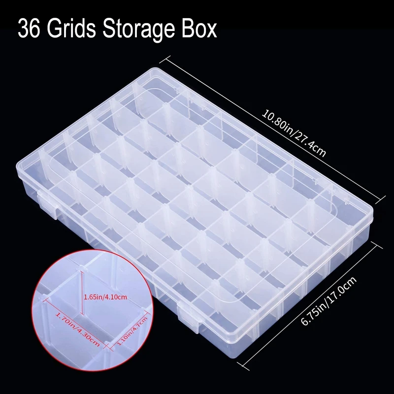 36 Grids Plastic Storage Box with Adjustable Dividers Organizer Box for Beads Crafts Jewelry Fishing Tackles Earring Container