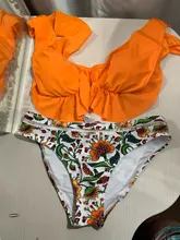Bikini-Sets Biquinis Bathing-Suit CUPSHE Swimwear Women Orange Floral-Bottom Two-Pieces