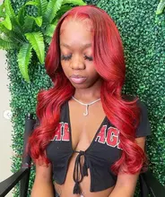 Pelucas de cabello humano con encaje frontal 13x4 para mujer, 180% ombré rojo borgoña, pelucas brasileñas de cabello ondulado rojo Remy prearrancado
