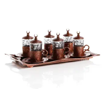 

Copper Plated Turkish Tea Set For Six People With Tray