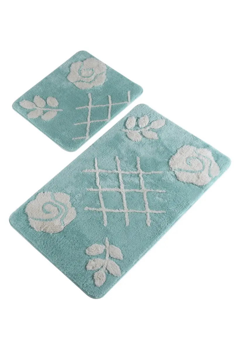 

Bath Mats Non Slip Anti Mould Mats Non Slip Anti Mould Pastel Mint 2'Li Set 60X100 Cm- 50X60 Cm