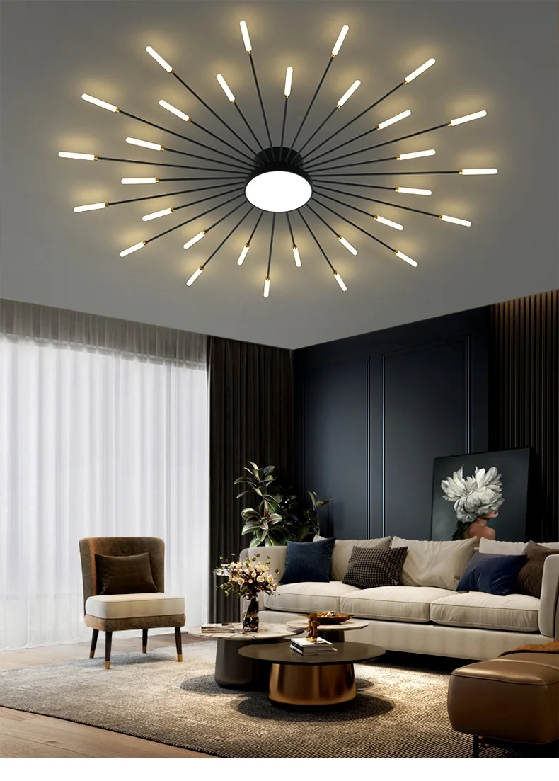 chandelier for living room LED Chandelier Fireworks 2022 Modern Ceiling Lamp For Living Room Bedroom Home Decoration Black Kitchen Spider Lighting Fixtures shell chandelier