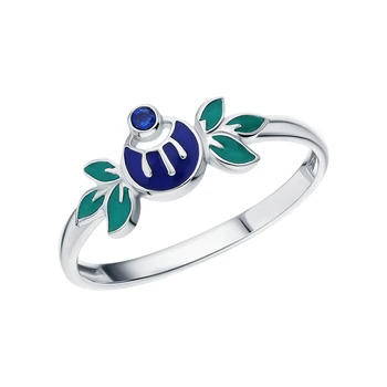 

Silver ring with cubic zirconia and sunlight enamel sample 925 test