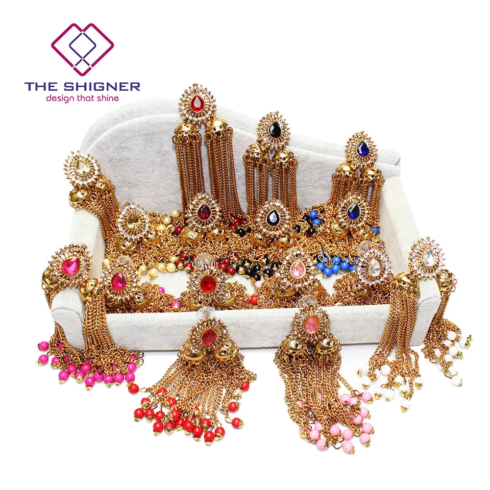 THE SHIGNER этнические индийские Золотые птичья клетка Jhumka Jhumki кисточкой Кристалл