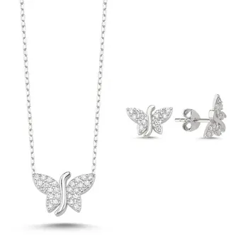 

Angemiel 925 Silver Zircon Stone Butterfly Set-Rhodium Plated