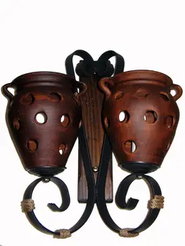 

Sconce rustic 2 lights Wood forging ceramics hickory tree