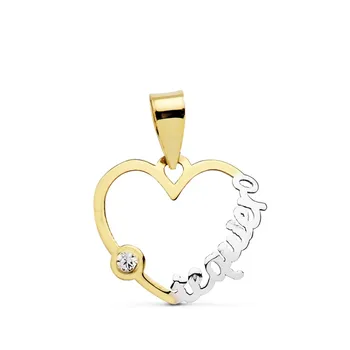 

18k gold pendant bicolor heart openwork-I love you-16mm. [AB4657]