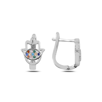 

Silver 925 Sterling Zircon Cubic Zirconia Fatma Master Hand J Earrings