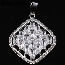36x26 мм красивая квадратная форма создан Белый Сапфир натуральный CZ серебряный кулон