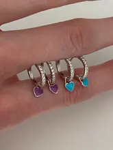 Canner-Pendientes de aro de plata de primera ley con forma de corazón para mujer, aretes colgantes, plata esterlina 925, Circonia cúbica, zirconia, circonita, zirconita, varios colores