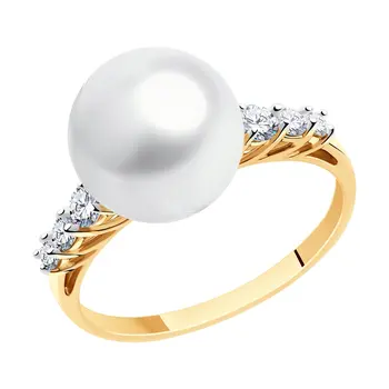 

Sokolov ring in Gold with pearls and Swarovski Crystals cubic zirconia, fashion jewelry, gold, 585, women's male