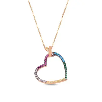 

Angemiel 925 Sterling Silver Mixed Color Zircon Stone Heart Necklace-Rose Gold Plated