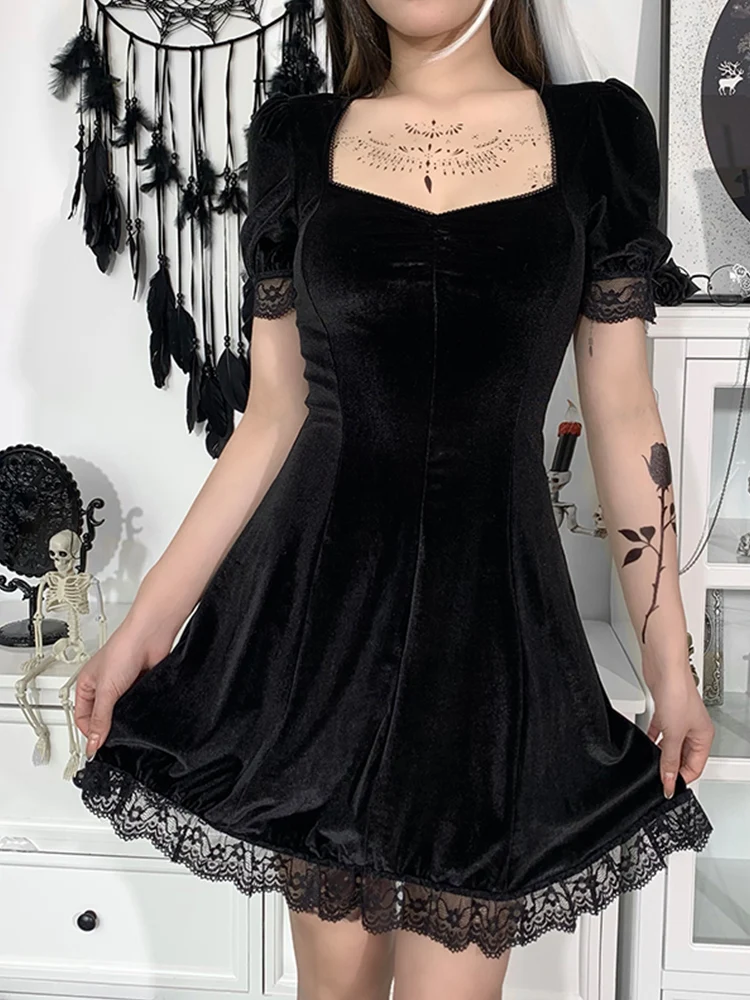 Gothic Velvet Mini Dress 4